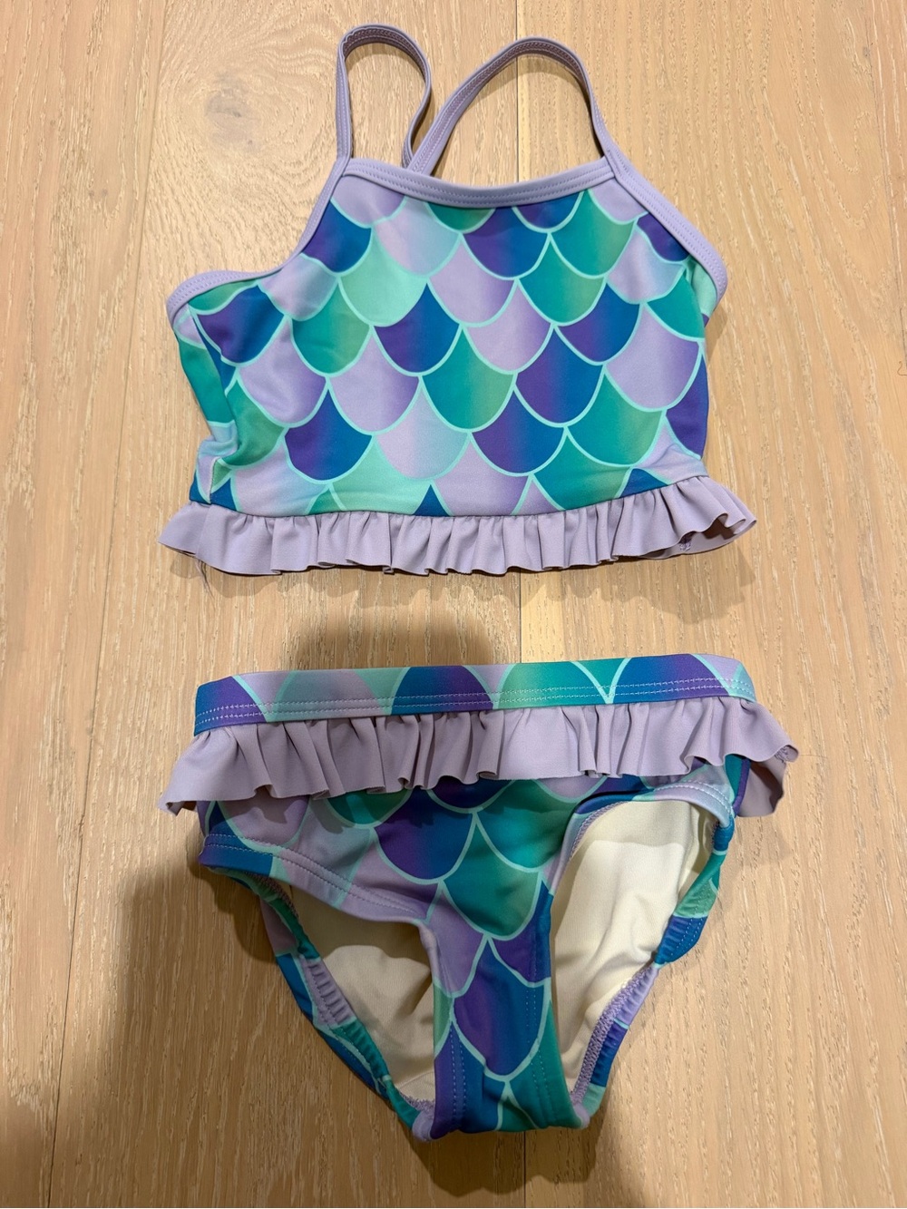 Hanna Andersson Lavender, Teal & Purple Mermaid-Scale Ruffle Tankini